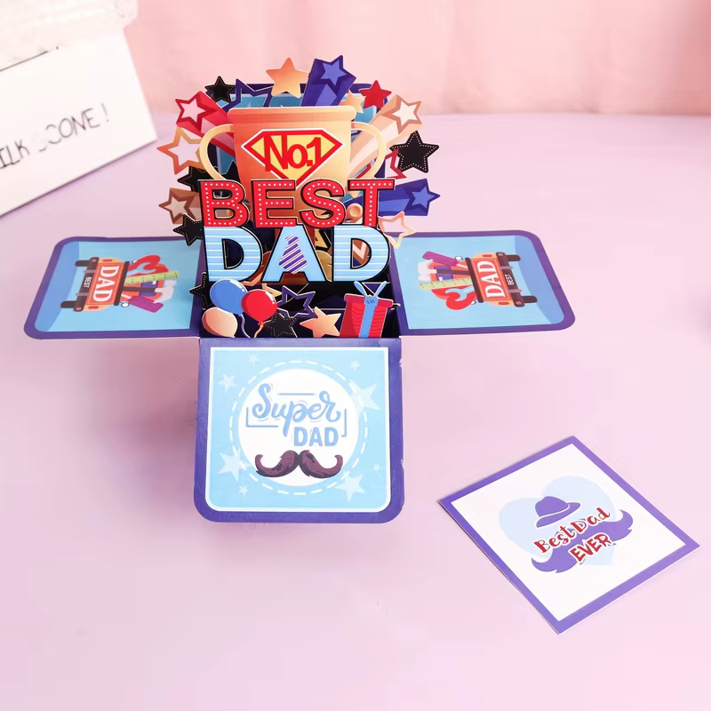 1 pièce, carte de vœux pop-up pour la fête des pères, boîte de carte de vœux pour l'anniversaire de