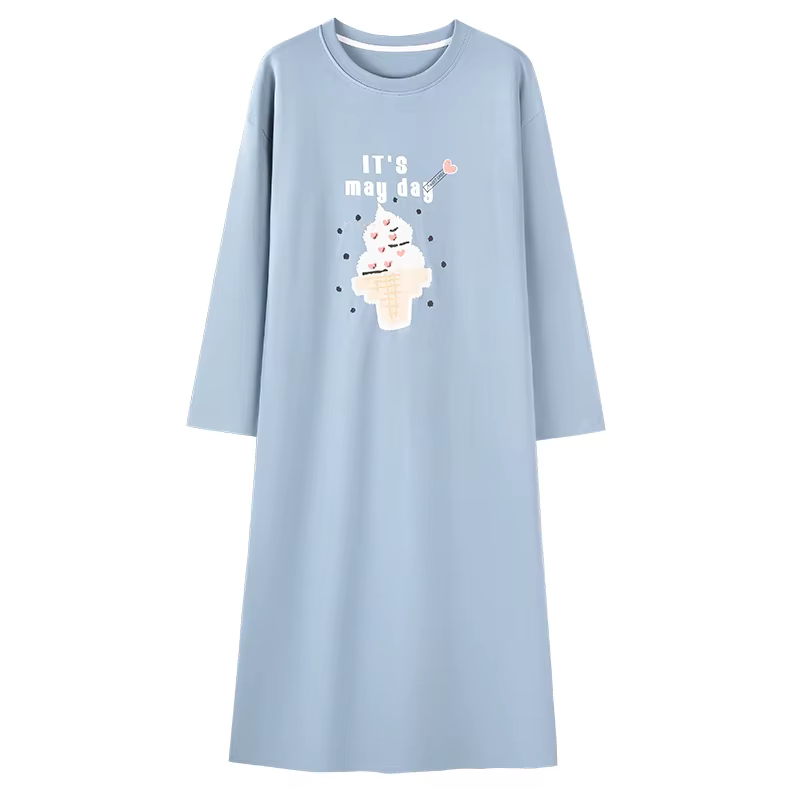 Nouvelle Robe de Nuit à Manches Longues pour Femmes, 100% Coton, Motif Cartoon Mignon, Vêtement de N