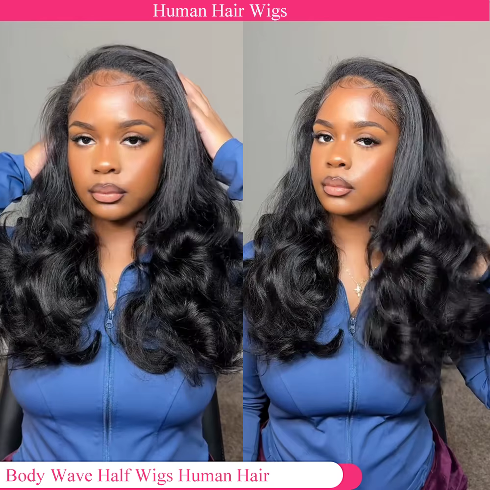Vague de corps demi-perruque cheveux humains sans colle perruque cheveux humains prêt à porter 3 en