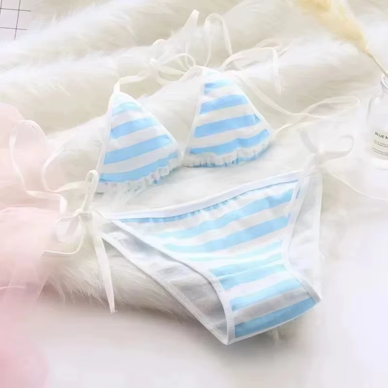 Lingerie sexy japonaise Lolita Kawaii, mini bikini rayé bleu, rose et blanc, cosplay pour adultes, s
