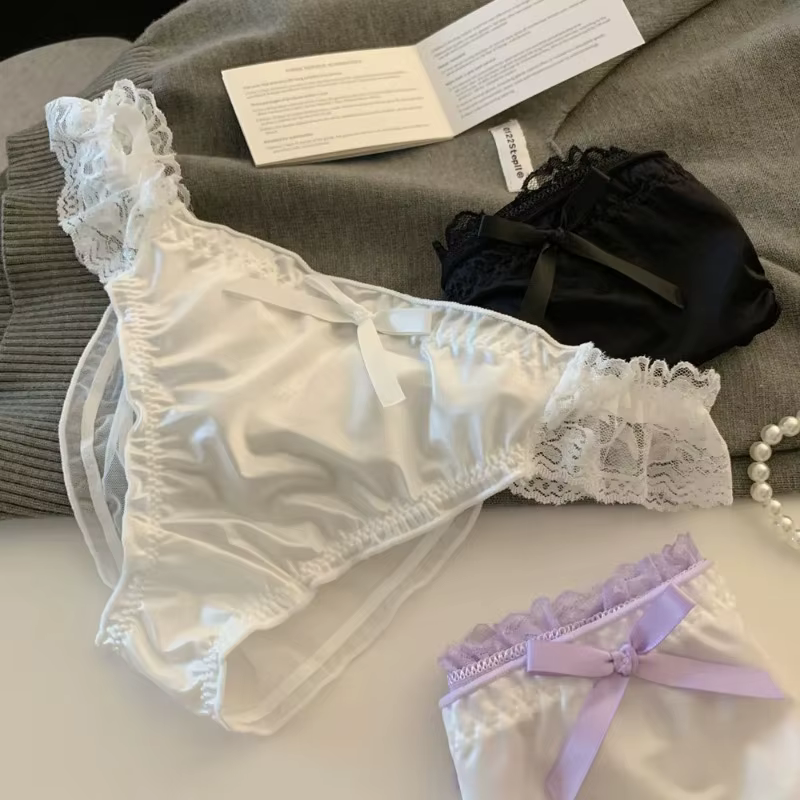 Culottes pour femmes en dentelle à volants, satinées, sexy, taille basse, en maille ajourée, respira