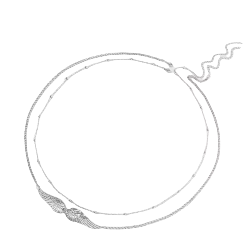 Chaîne de corps élégante à double couche avec ailes, breloque métallique, chaîne de taille dorée sty