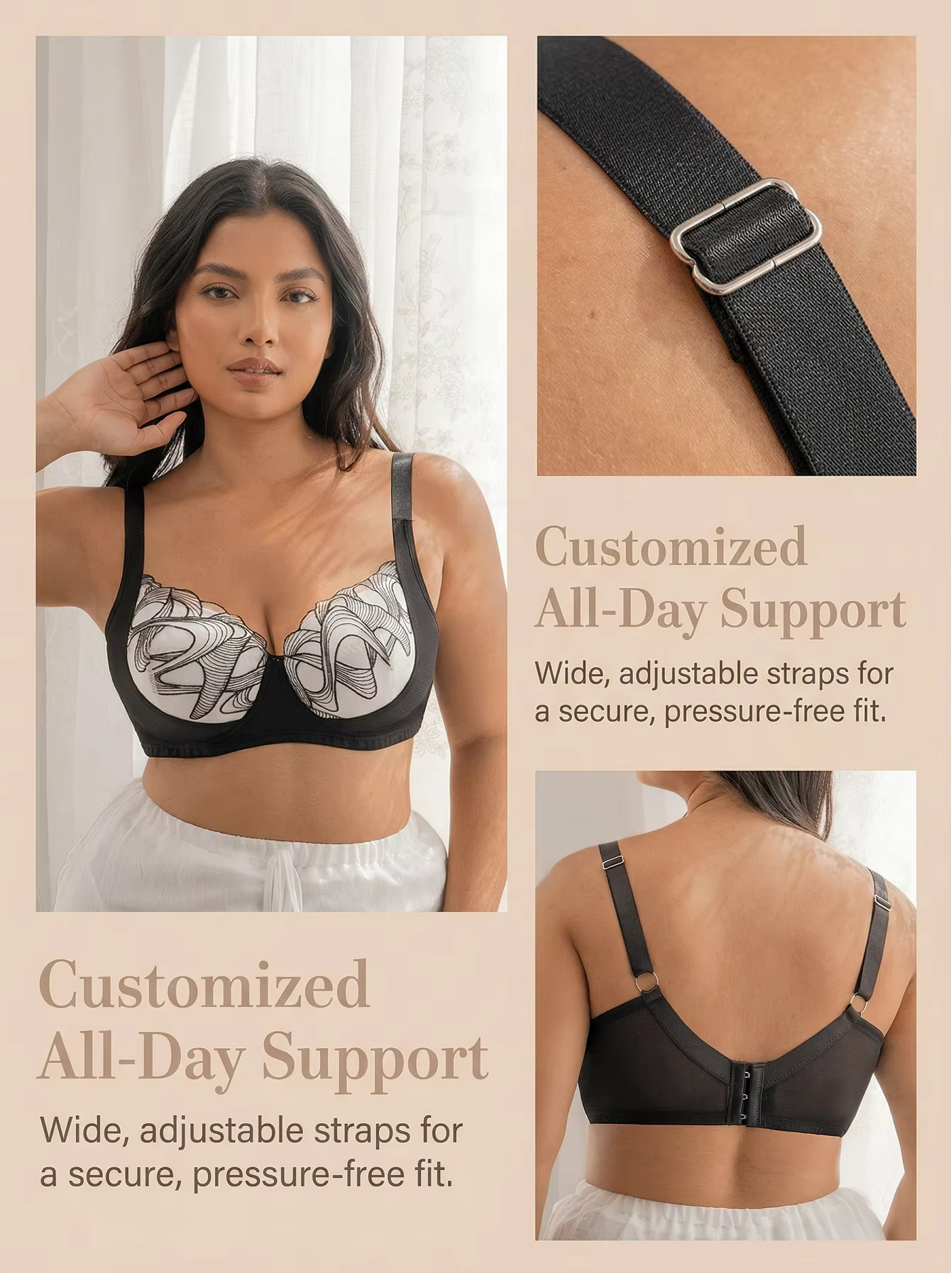 Soutien-gorge Grande Taille Confortable à Bonnets Profonds pour Femmes, Bretelles Larges, Soutien en