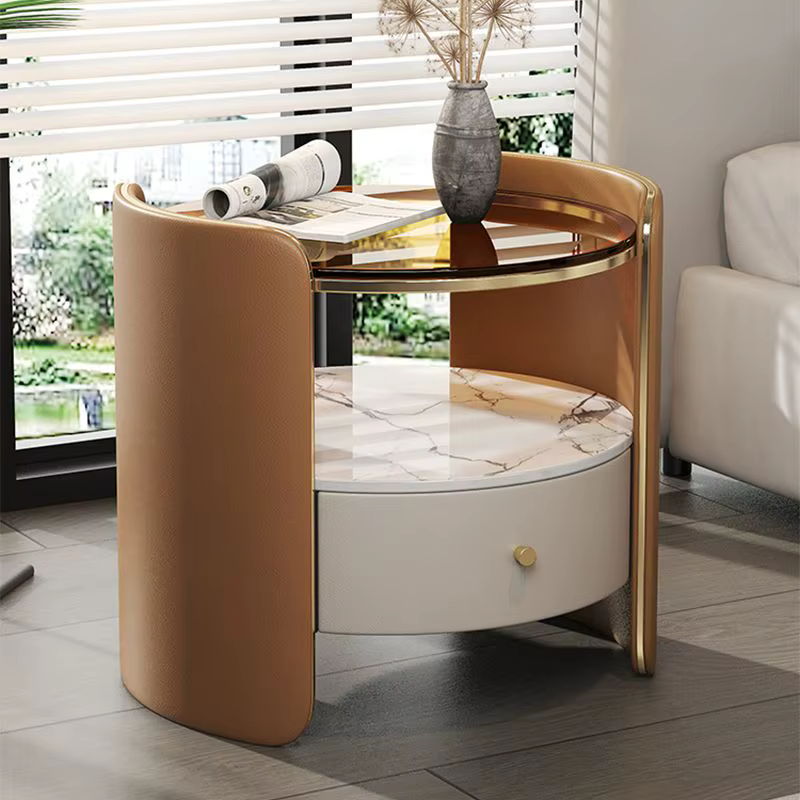 Table de chevet ronde italienne moderne : design minimaliste, luxe et rangement haut de gamme pour l