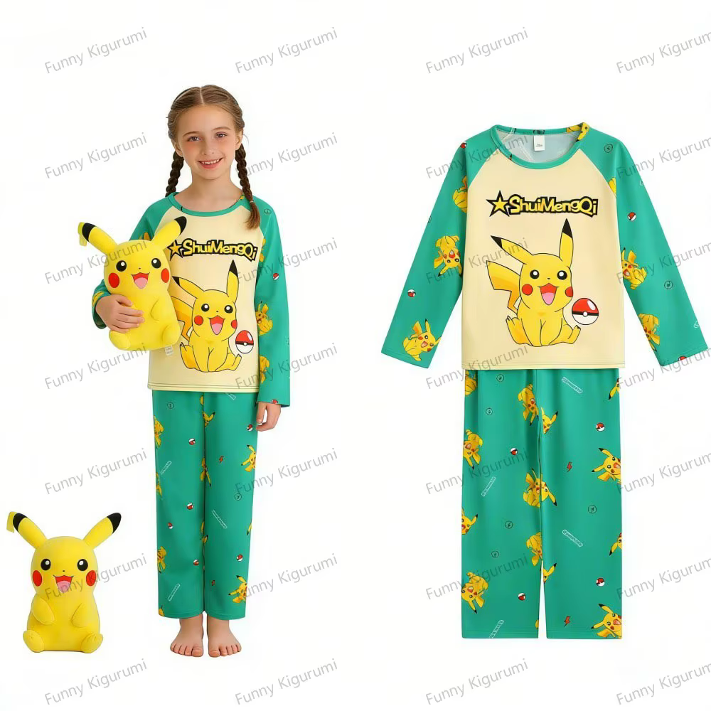 Ensemble pyjama Pikachu pour enfants, vêtements de nuit Kawaii, vêtements pour enfants, vêtements po