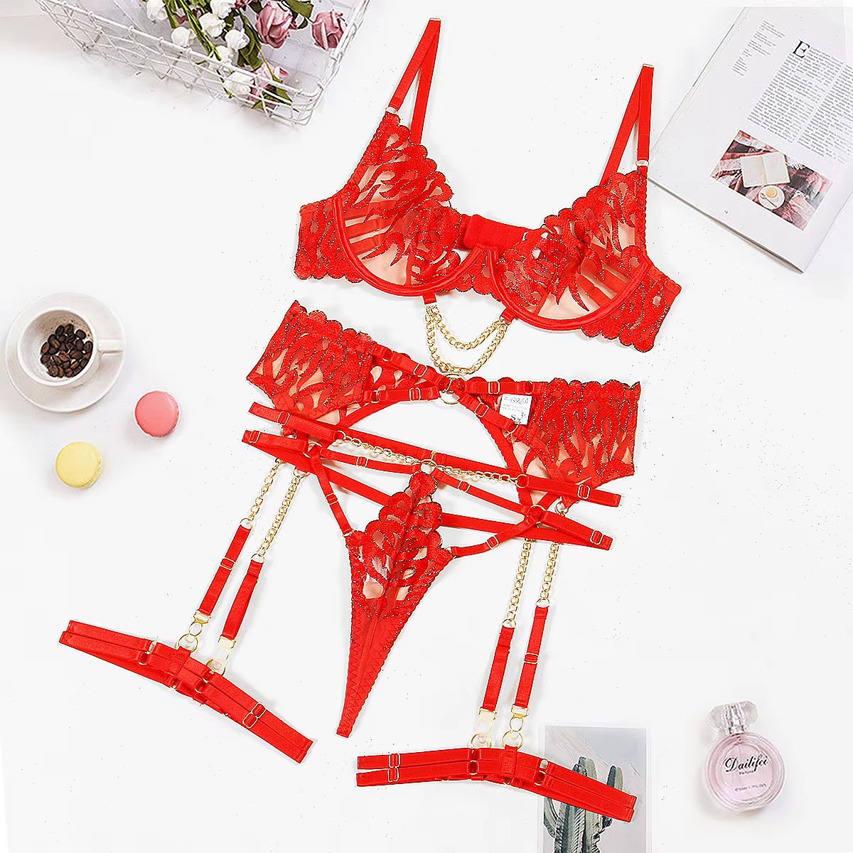 Echonight-Ensemble de sous-vêtements brésiliens en dentelle transparente, lingerie sexy chaude, tenu