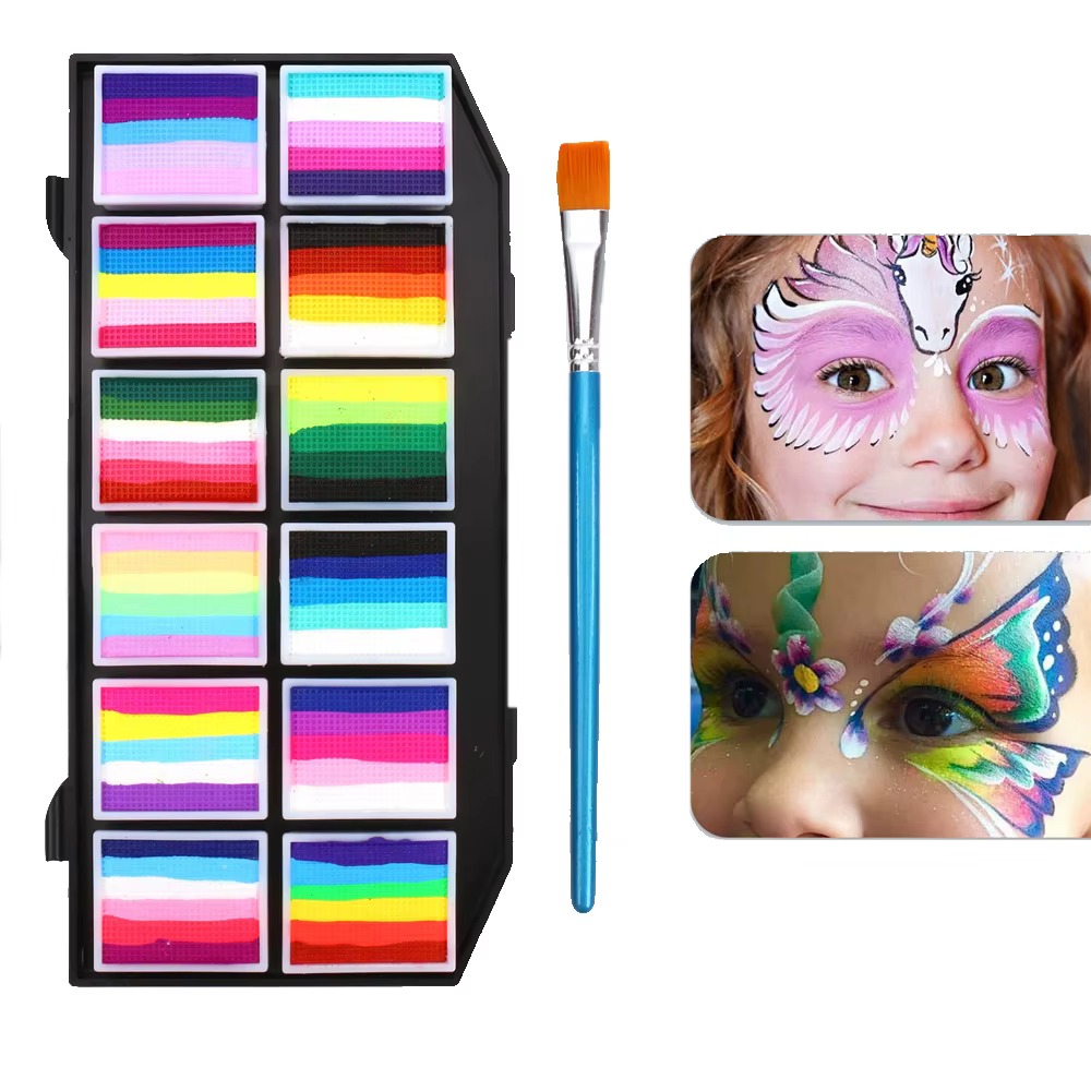 Palette arc-en-ciel soluble dans l'eau de 12 couleurs, peinture pour le visage et le corps pour enfa