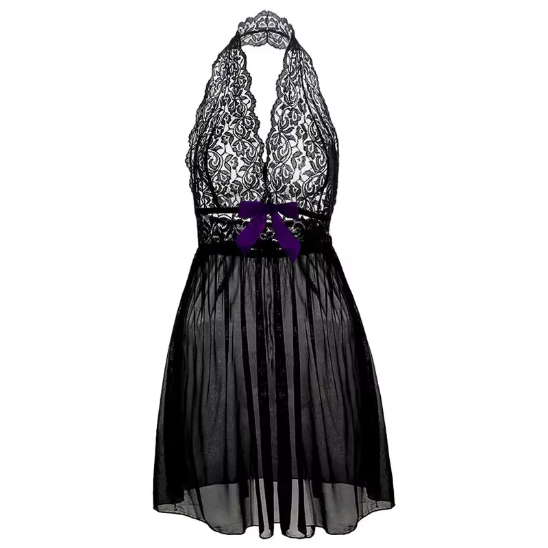 Sexy femmes Lingerie grande taille robe licou cou sous-vêtements en dentelle chaude transparente dam