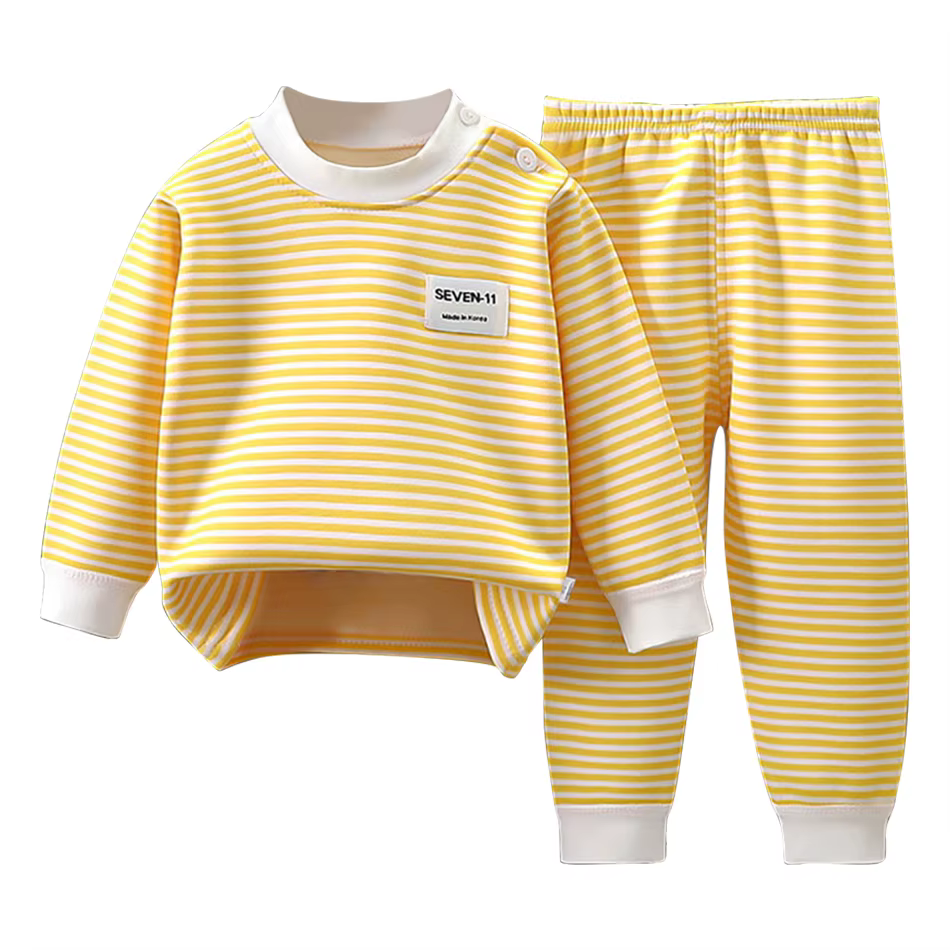 Ensemble de pyjama chaud doublé sourire pour bébé, sous-vêtements rayés, vêtements de nuit pour enfa