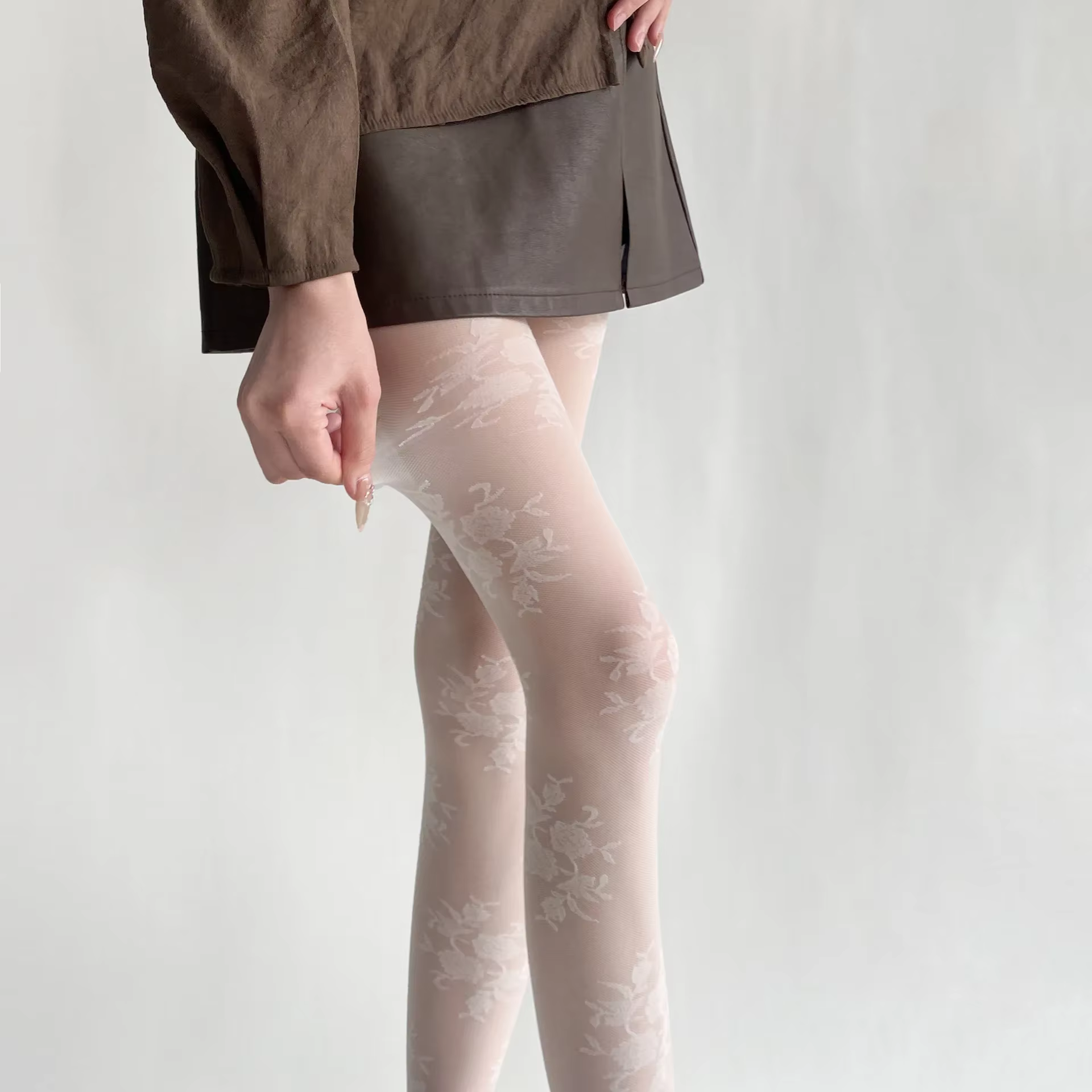 Collants sexy en dentelle florale pour femmes, bas de cuisse, bonneterie féminine, taille haute, col