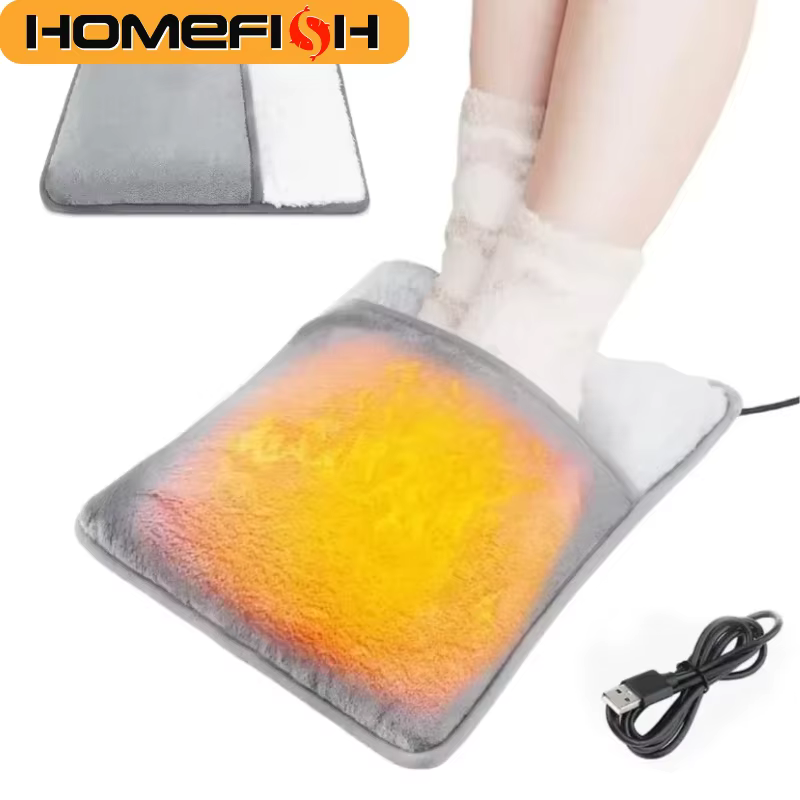 HOMEFISH Tapis chauffant électrique USB pour les pieds, lavable, doux et en peluche, pour l'hiver, à