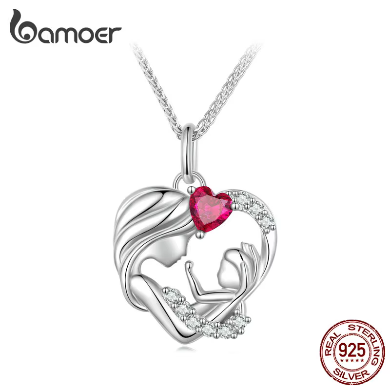 Bamoer – collier avec pendentif mère et enfant, en argent Sterling 925, pour femme, bijou fin, cadea