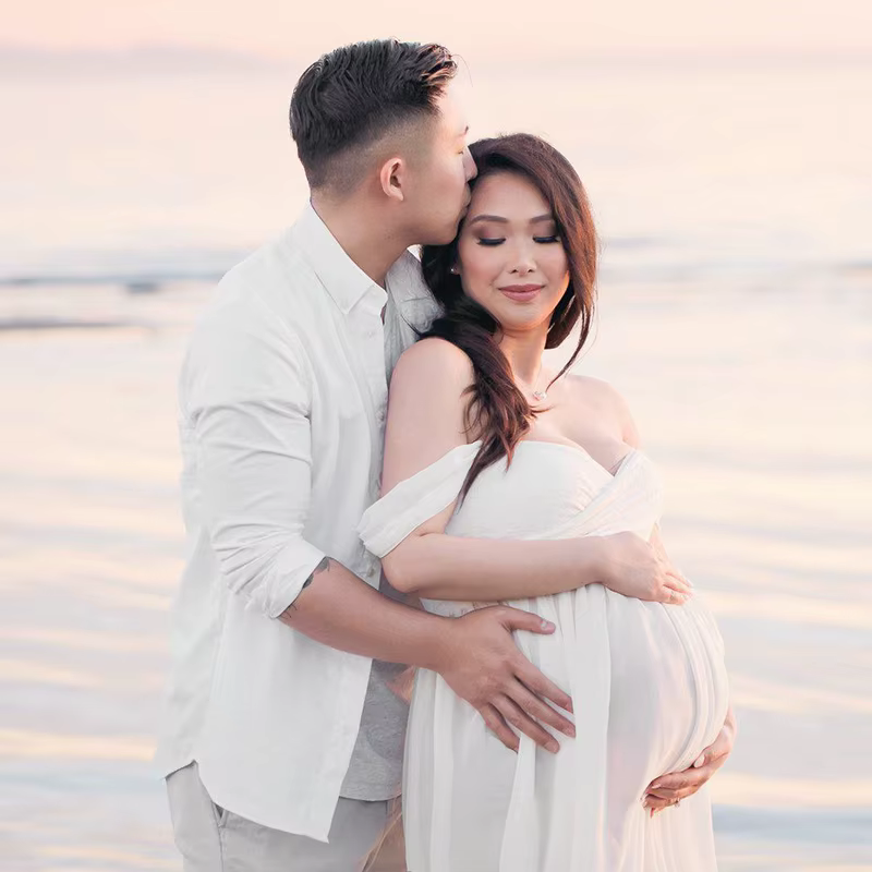 Maternité dentelle mousseline de soie épissage avant fendu robe été Sexy Photo femmes enceintes bébé