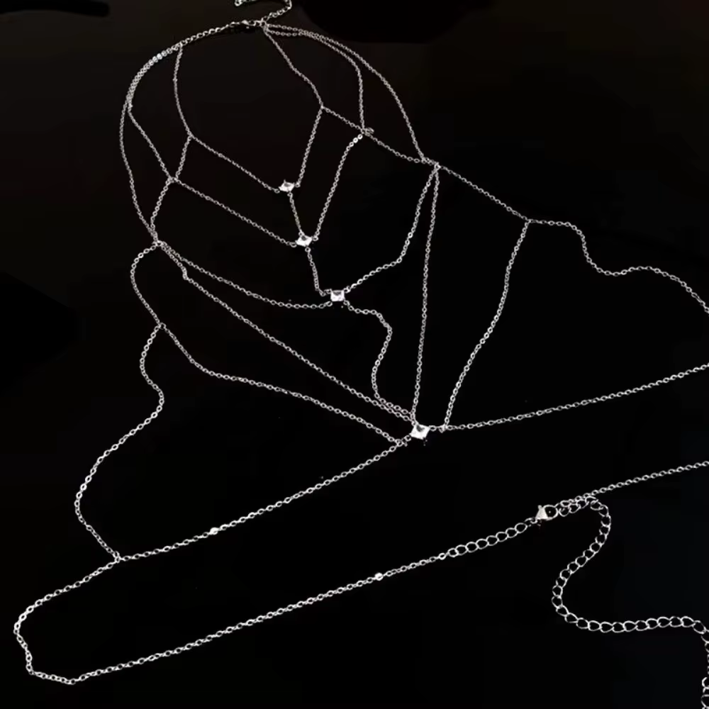Bijoux de corps, chaîne de poitrine en strass scintillants, multicouche, sexy, chaîne de bikini, ten
