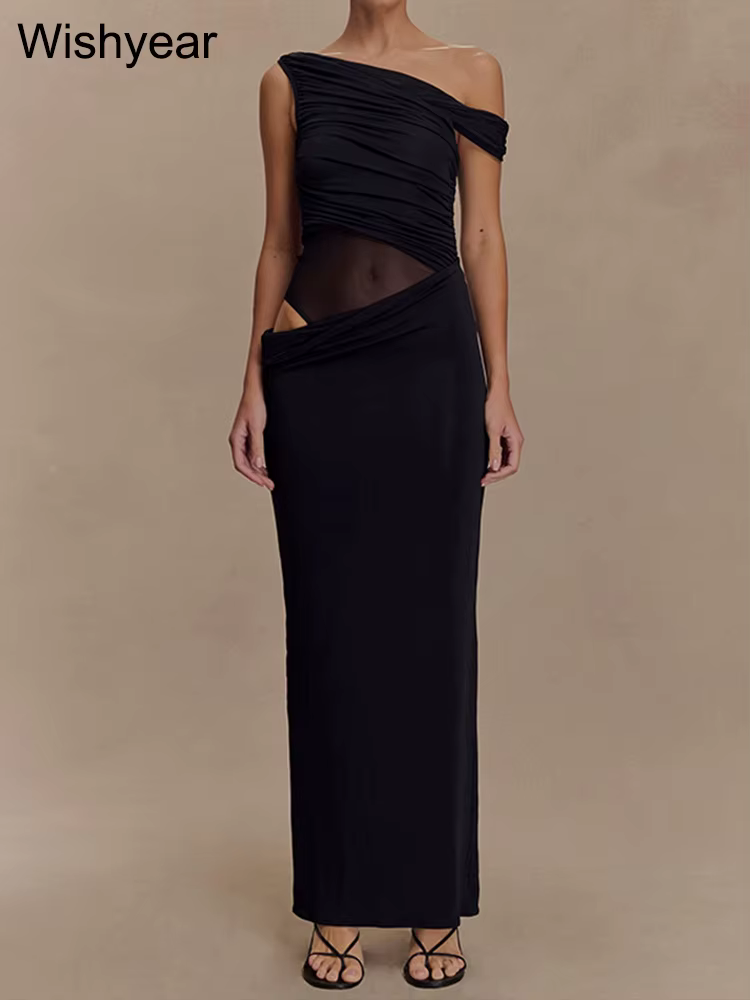Wishyear été sans manches fendu boîte de nuit fête longue robe femmes élégant anniversaire bal une é