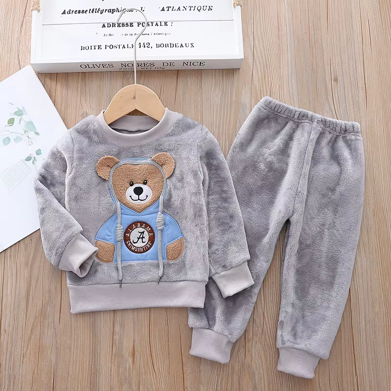 Ensemble pyjama épais en flanelle polaire pour bébé garçon et fille, vêtements de nuit chauds en for
