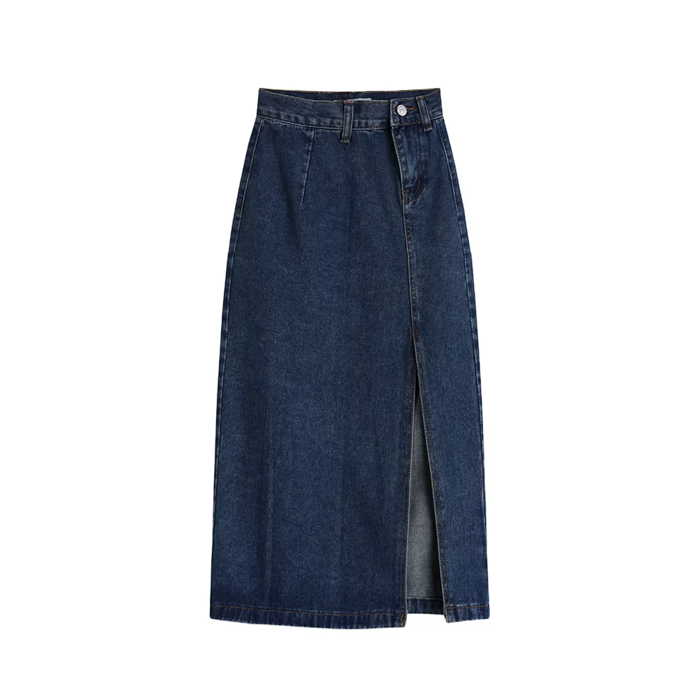 Jupe midi en jean fendue taille haute style coréen moulante bleue pour femme – Nouvelle collection P
