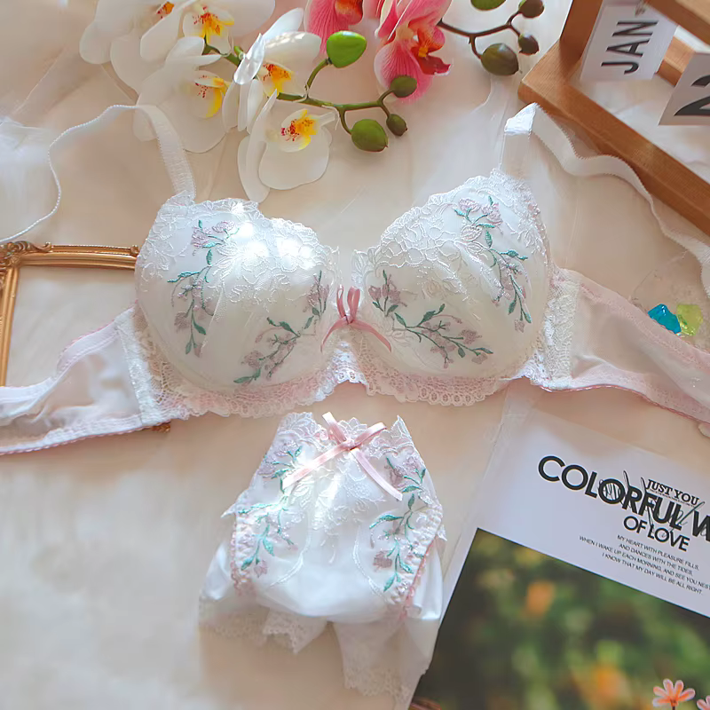 Ensemble de Lingerie en dentelle brodée florale pour femmes, mince et rond, pour la maison, avec ann