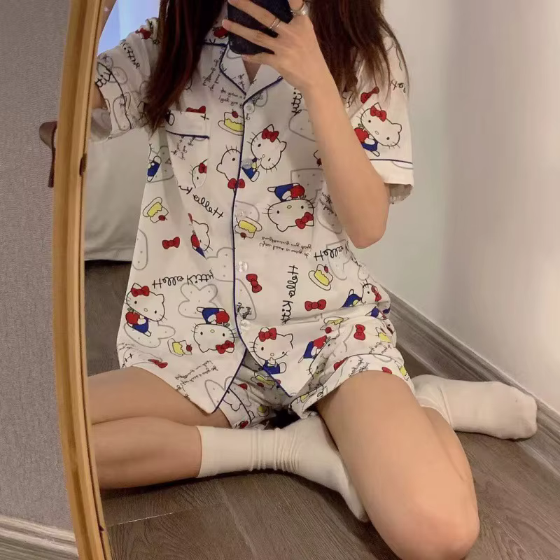 Hello Kitty filles mignon pyjamas ensembles chemise de nuit ample dessin animé doux à manches courte
