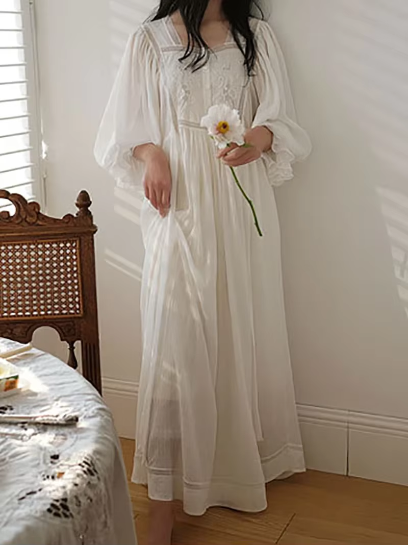 Femmes pur coton volants Vintage chemises de nuit Robe nuisette longue Robe victorienne romantique p