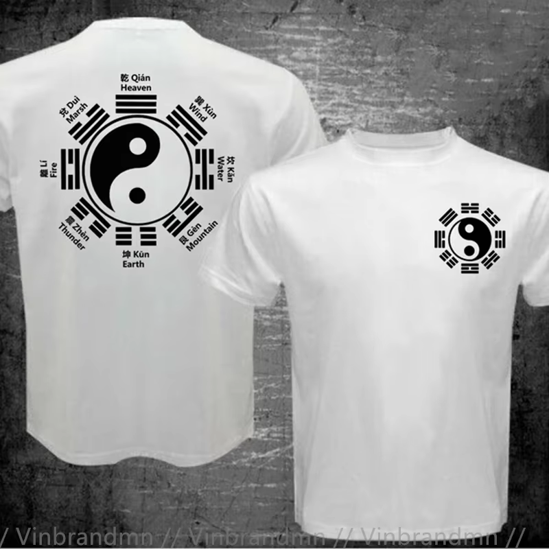 BAGUA YIN YANG symbole I CHING TAOISM TAI CHI FENG SHUI PAKUA T-Shirt pur coton hommes vêtements hau