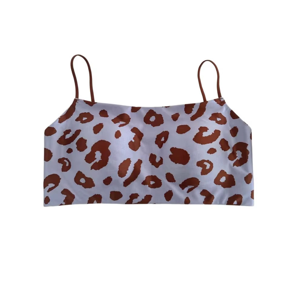 Soutien-gorge sans armatures en satin à fines bretelles, col bateau, imprimé léopard, pour femme, li