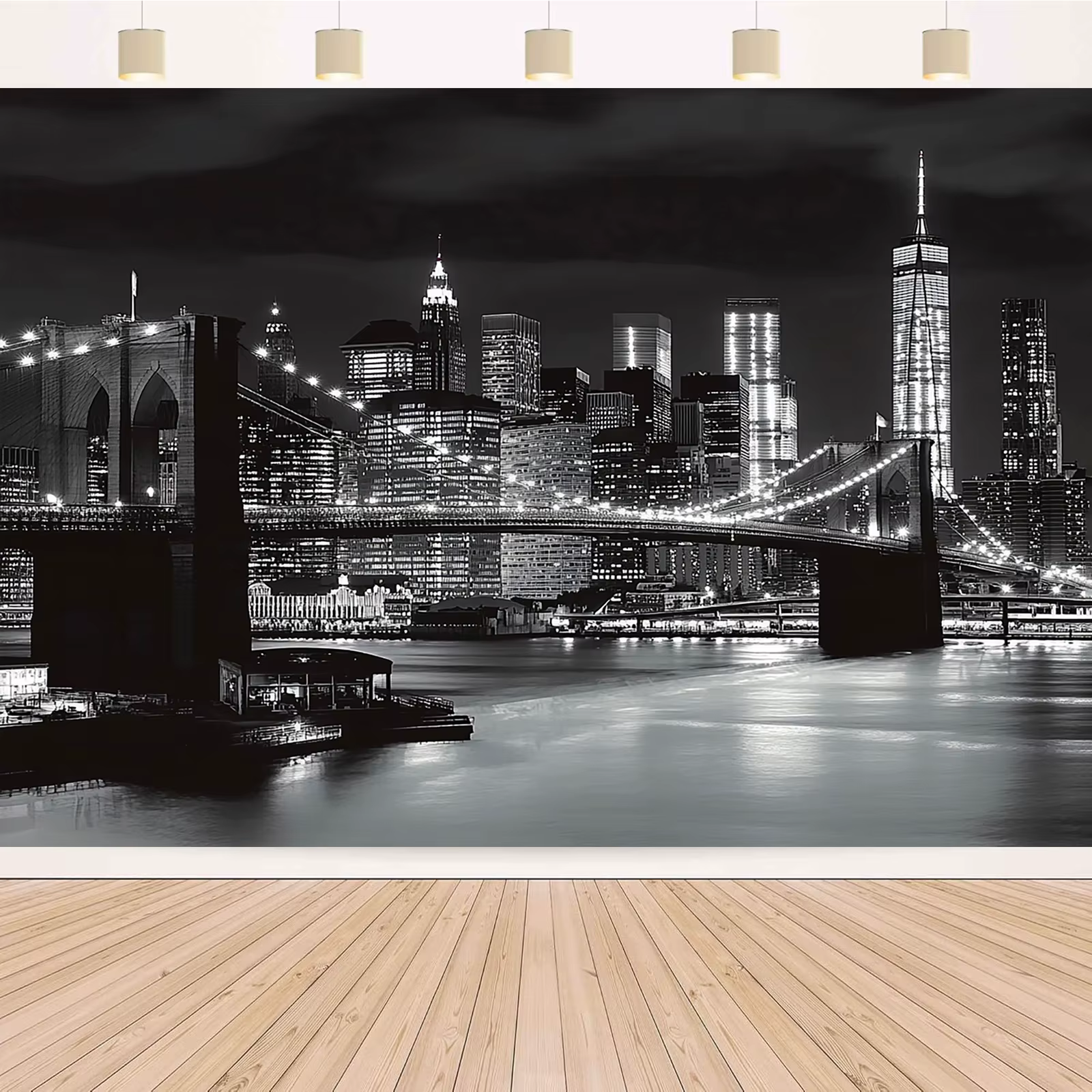 Fond photo 2D plat, horizon de la ville de New York et pont - La décoration murale sur le thème de N