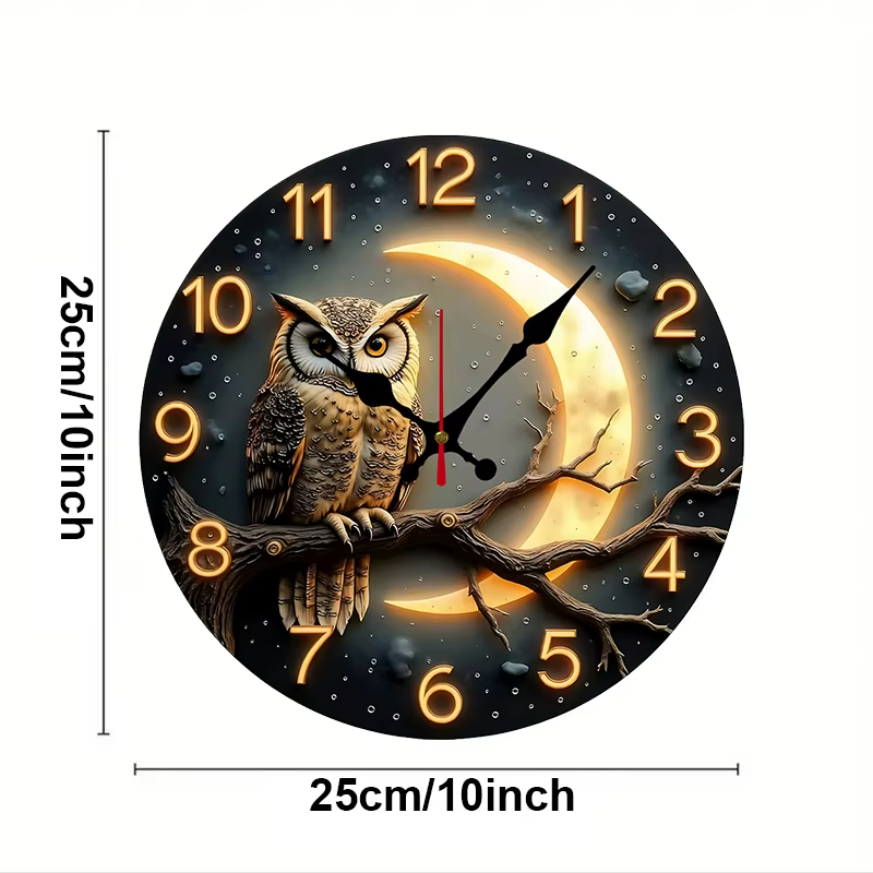 Horloge murale suspendue silencieuse ronde en bois au clair de lune, adaptée au salon, au bureau, à