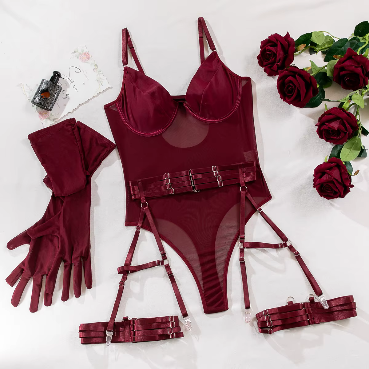 Ensemble de soutien-gorge en dentelle moulante pour femme, costume de batterie transparent, lingerie