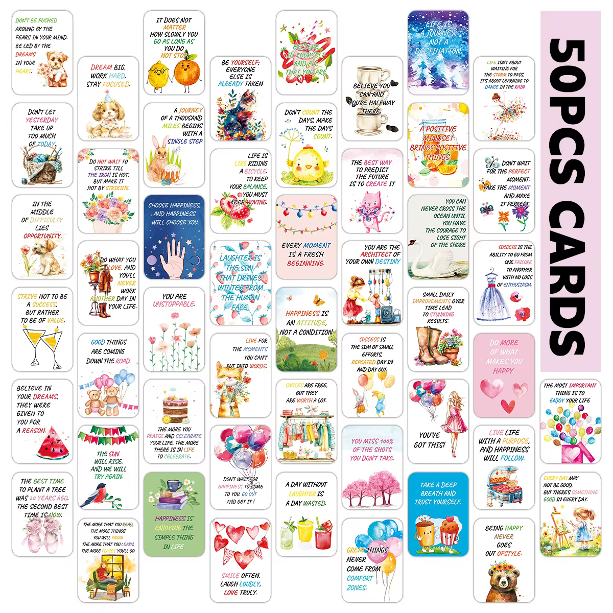 Cartes d'encouragement positifs avec texte d'inspiration, 50 pièces, pour femmes et hommes, carte d'