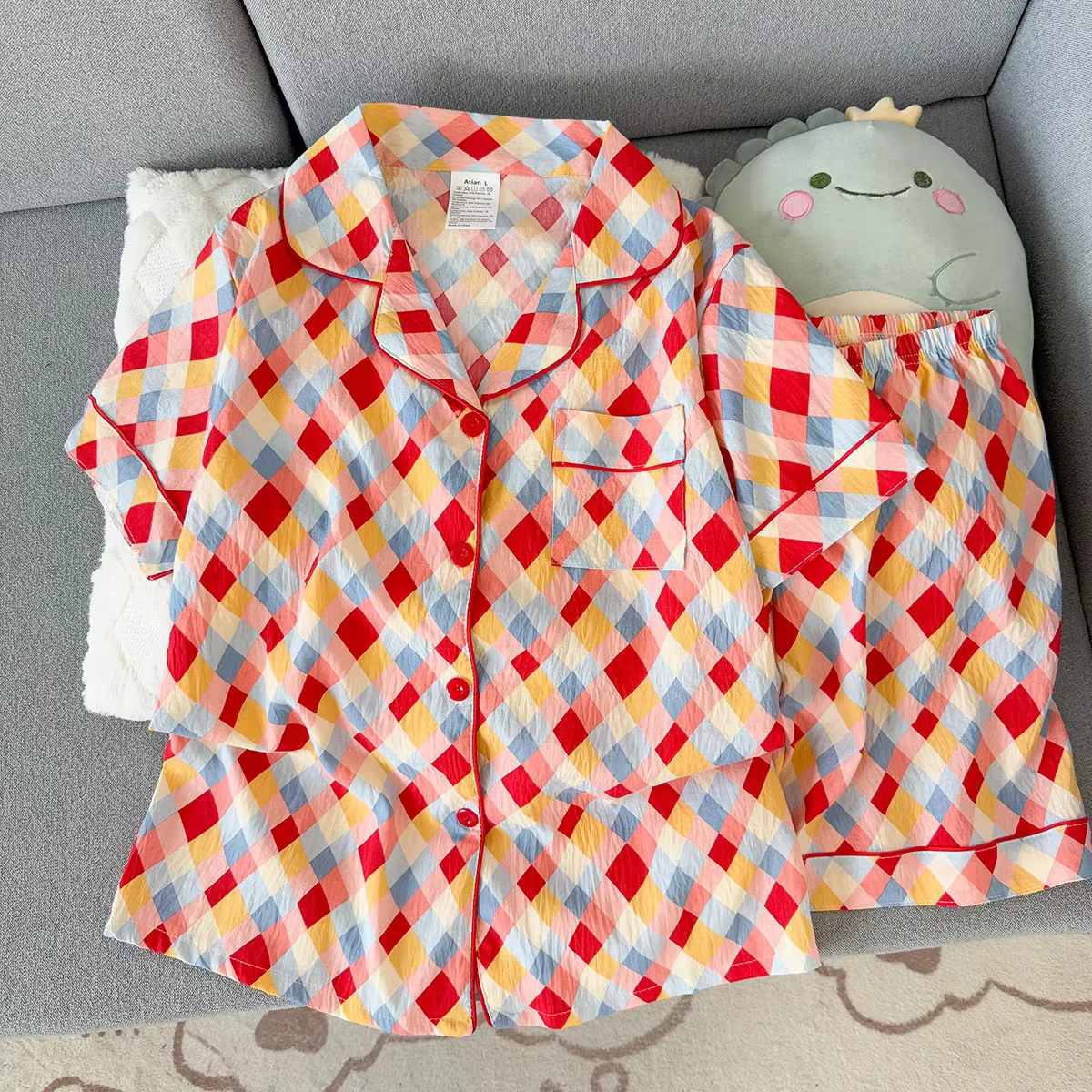 Ensemble pyjama d'été à manches courtes, pyjama deux pièces pour femme, adapté à porter à l'extérieu