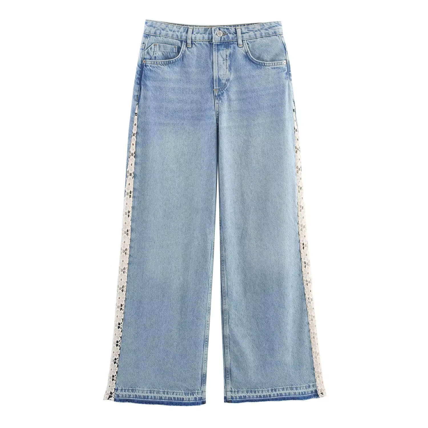 ZERAINS rétro jambe droite épissé jean pour femmes été 2025 nouveau style jambe large taille haute p