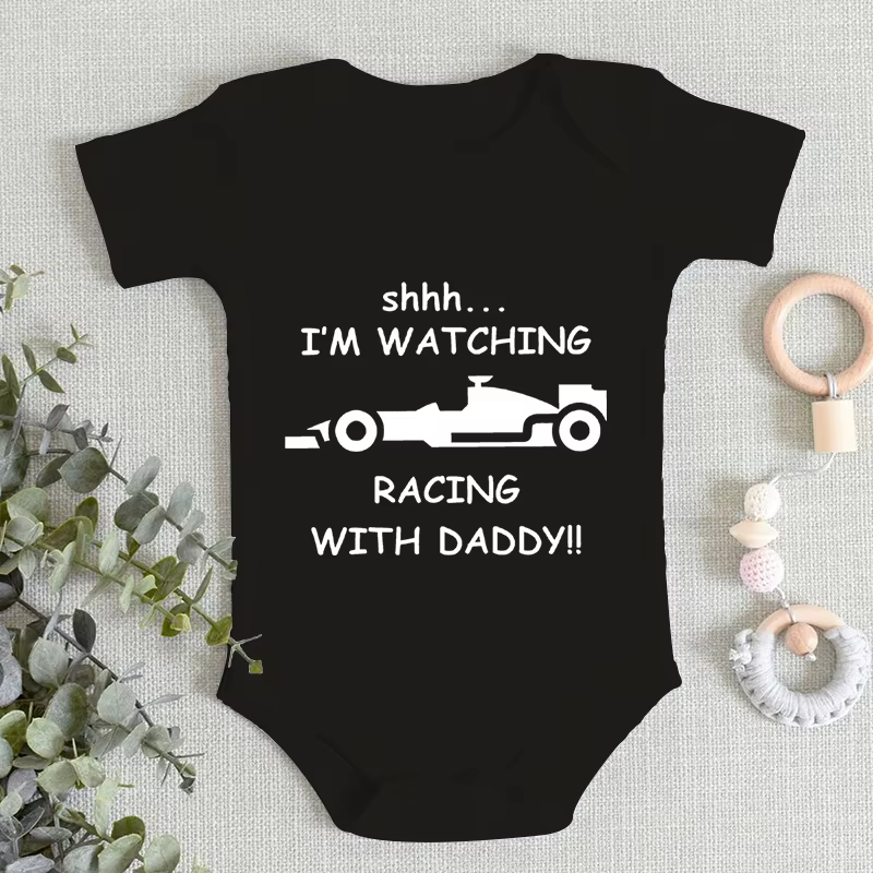 Body pour bébé garçon, imprimé « I'm Watching Racing with Daddy », manches courtes, 100% coton, moti