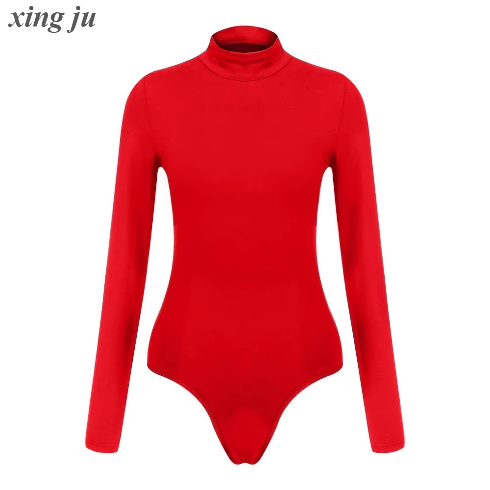 Discothèque femme chanteuse pôle danse Sexy rouge à manches longues combinaison filles Performance C