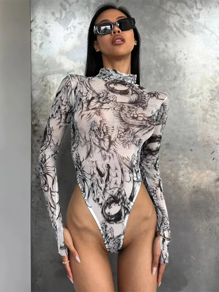 Costume de batterie sexy pour femme, corset à manches longues, haut une pièce, tenue rave, lingerie
