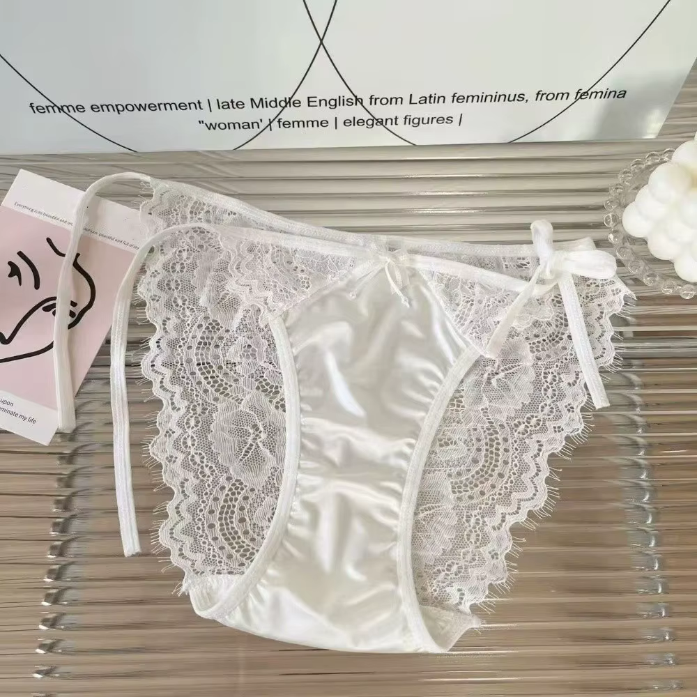 Culottes en dentelle à nœud de style français, culottes transparentes sans couture en maille de dent