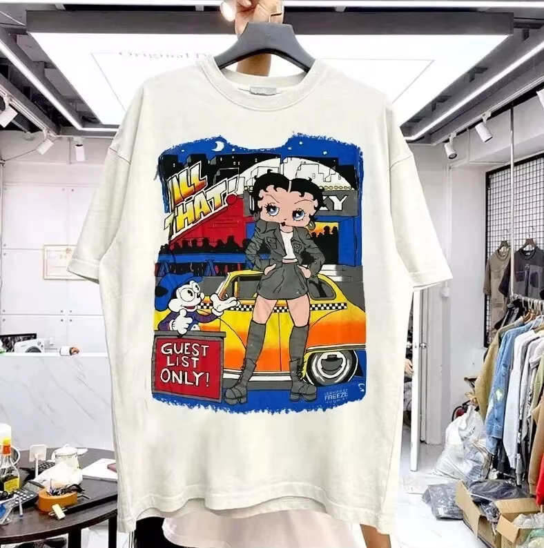 Chemise blanche à manches courtes avec motif Betty Boop pour hommes et femmes, vêtements pour hommes