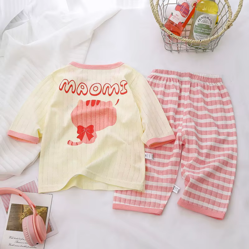 Ensemble pyjama d'été en coton pour bébé, vêtements de nuit à manches longues pour garçons et filles