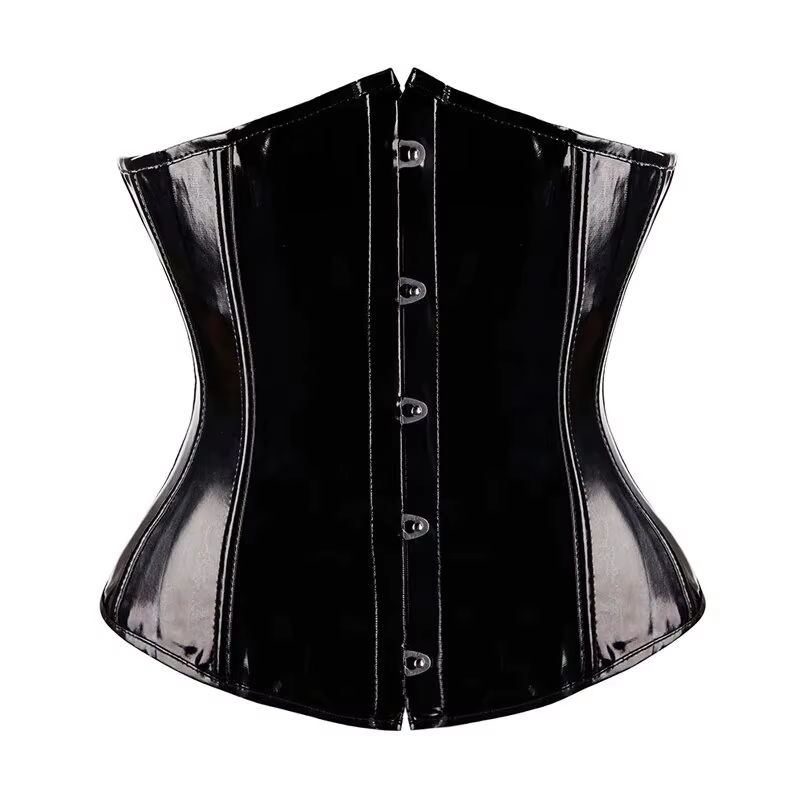 Corset en vinyle PVC noir pour femme, bustier push-up sous le buste, bustier désossé, goth punk, bus