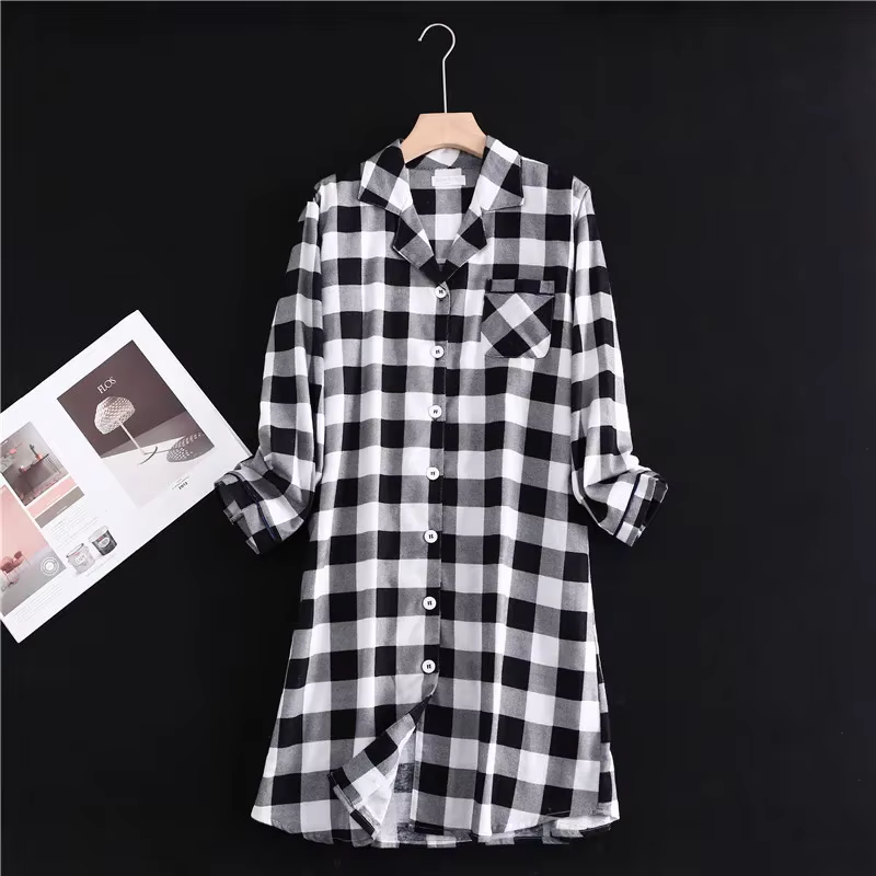 Chemise cardigan brossée en coton pour femmes, chemise de nuit avec bouton, style long, vêtements de
