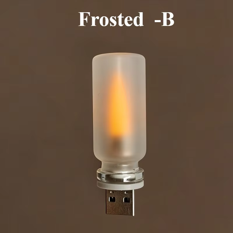 Veilleuse USB à effet de flamme vacillante 5V, en verre dépoli transparent, lumière LED dynamique va