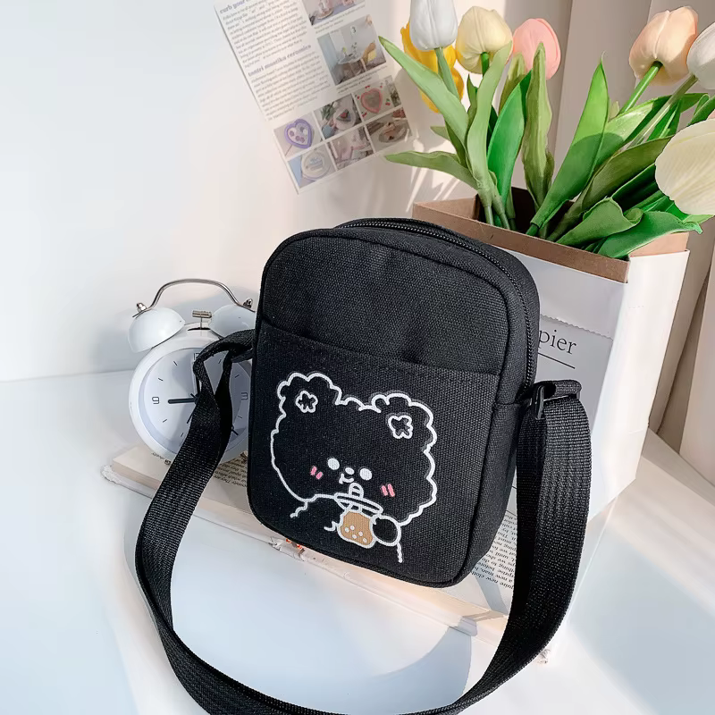 ISKYBOB-Petits sacs à bandoulière pour femmes et hommes, sac en toile imprimé dessin animé mignon, s
