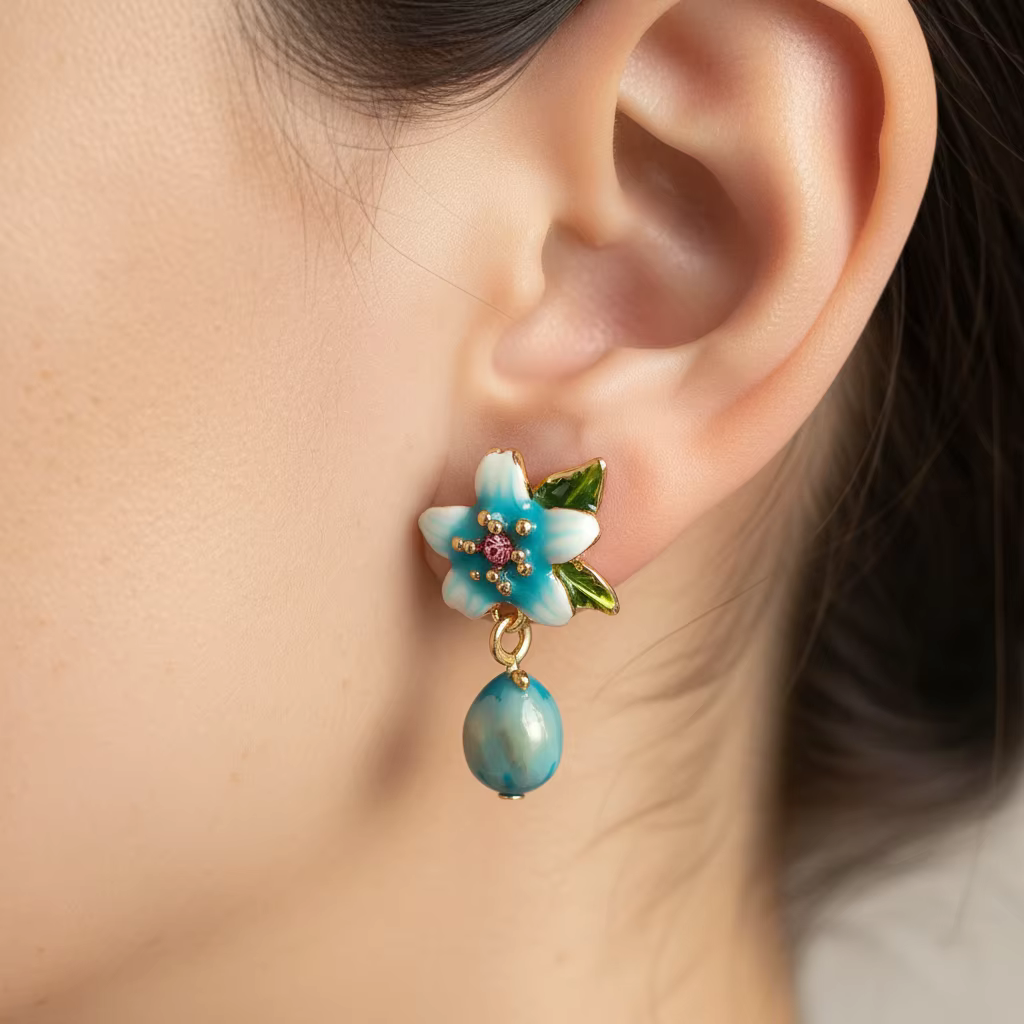Boucles d'oreilles élégantes à fleurs bleues pour femmes, boucles d'oreilles pendantes florales en é