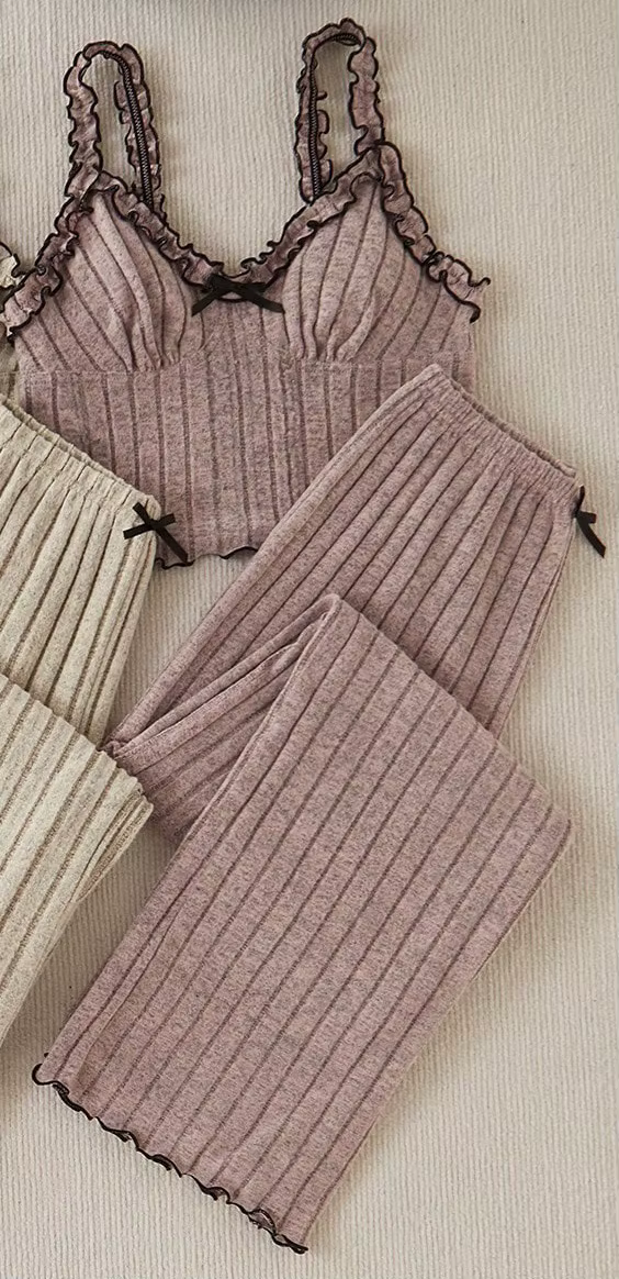 Pyjama femme nouvelle offre spéciale pyjama femme nœud bouclé rayé bretelles pantalon ensemble de vê
