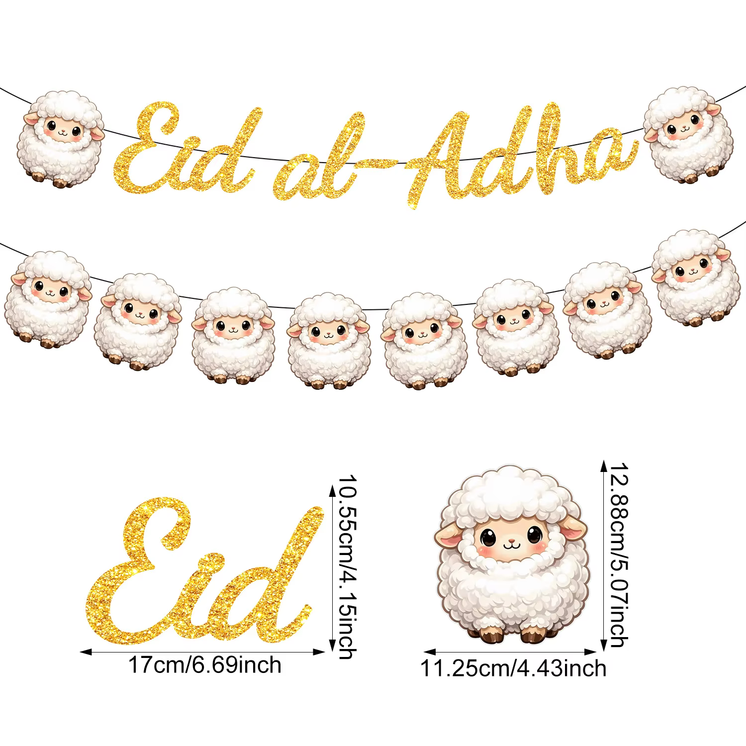 Guirlande de bannière Eid al-Adha, lanterne agneau, signe lune et château, décoration murale pour fê