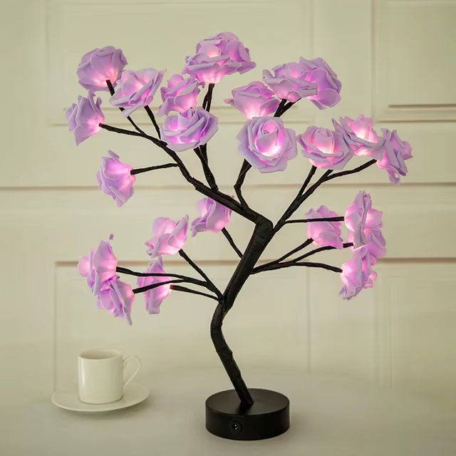 LED Rose fleur lampe de Table USB arbre de noël fée lumières veilleuses maison fête mariage chambre