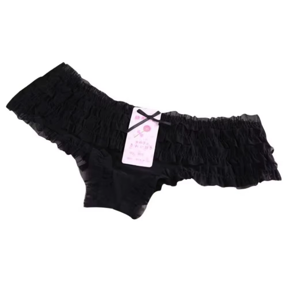 Culottes Translucides Mignonnes pour Femmes, Dentelle à Volants, Taille Basse, Imprimé Pois, Nœud en