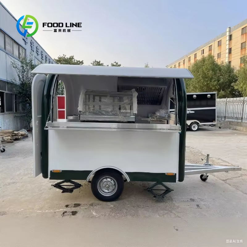 Remorque alimentaire personnalisée en fibre de verre, mode rétro, blanc, vert, pour bonbons, rue, no