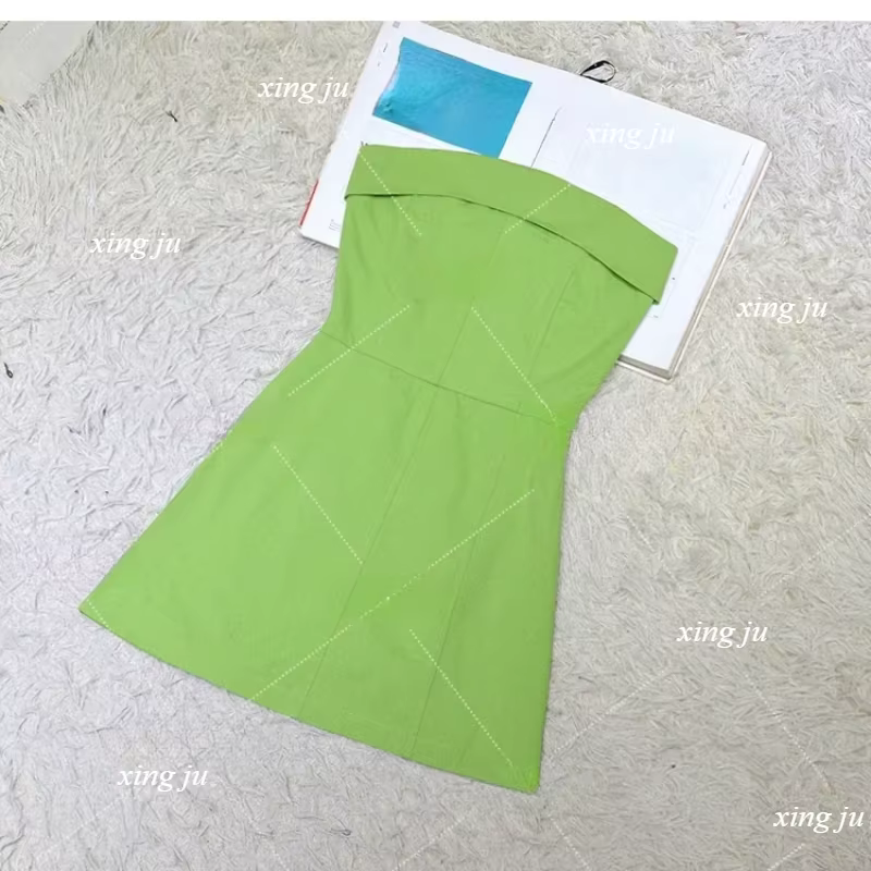 Kpop chanteur coréen femmes discothèque Sexy vert robe sans bretelles Jazz Dancewear Performance Cos