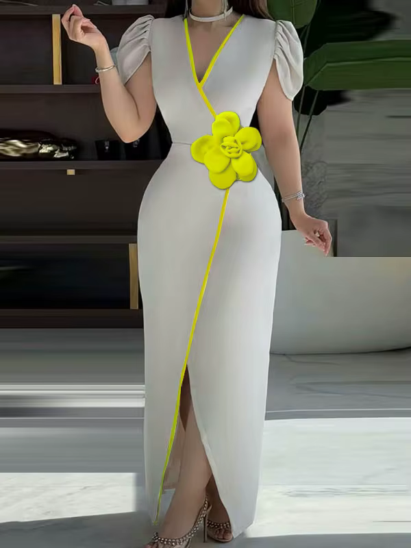 Modigirl élégant soirée Banquet Maxi robe femme 2025 printemps automne nouveau col en v à fleurs Sex
